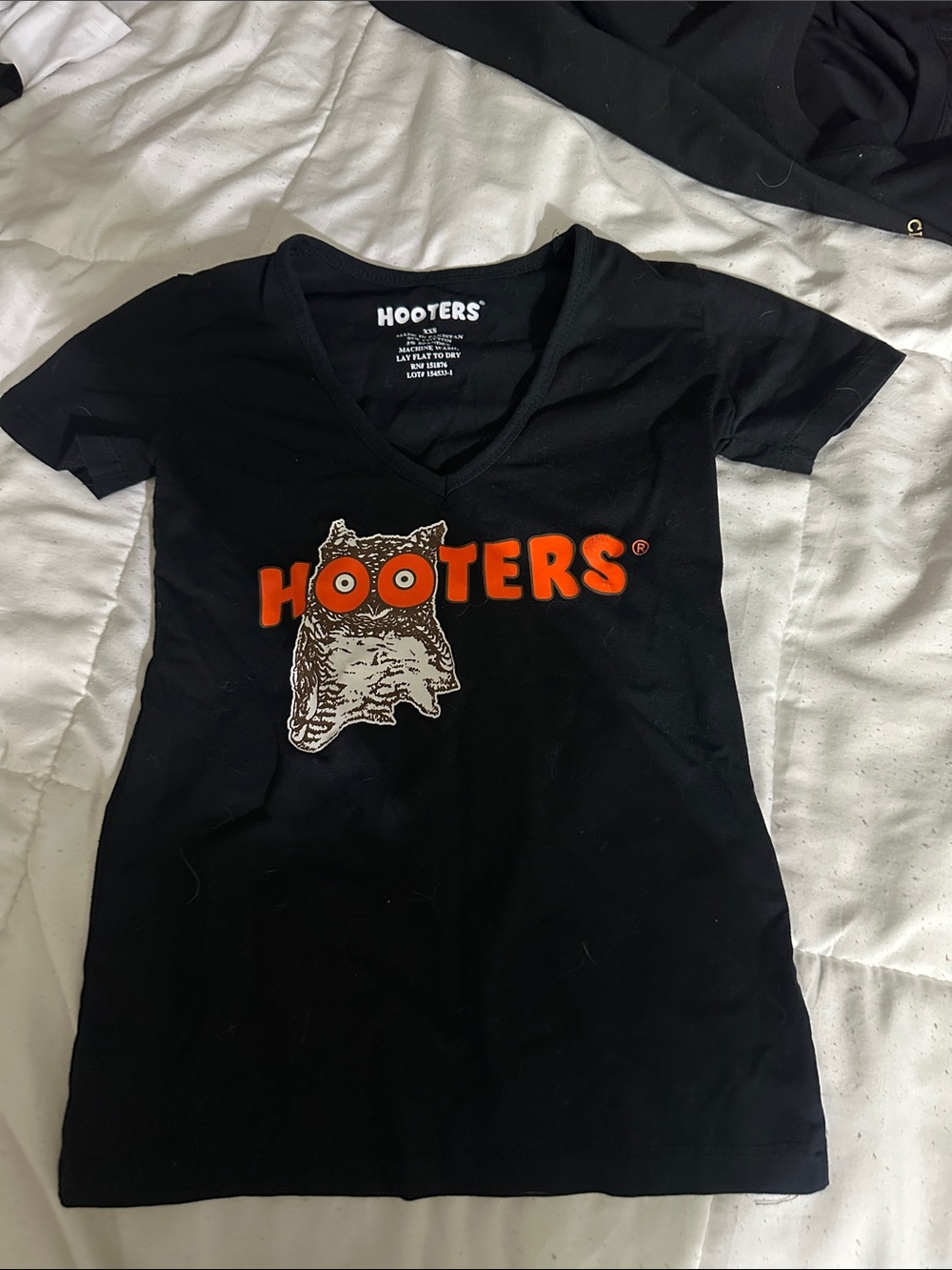 Hooters Black Kids V-Neck Tee with Orange Logo and Owl Graphic
